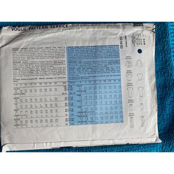 Vogue sewing pattern 2023 suit blazer skirt dress pants - Picture 3 of 6